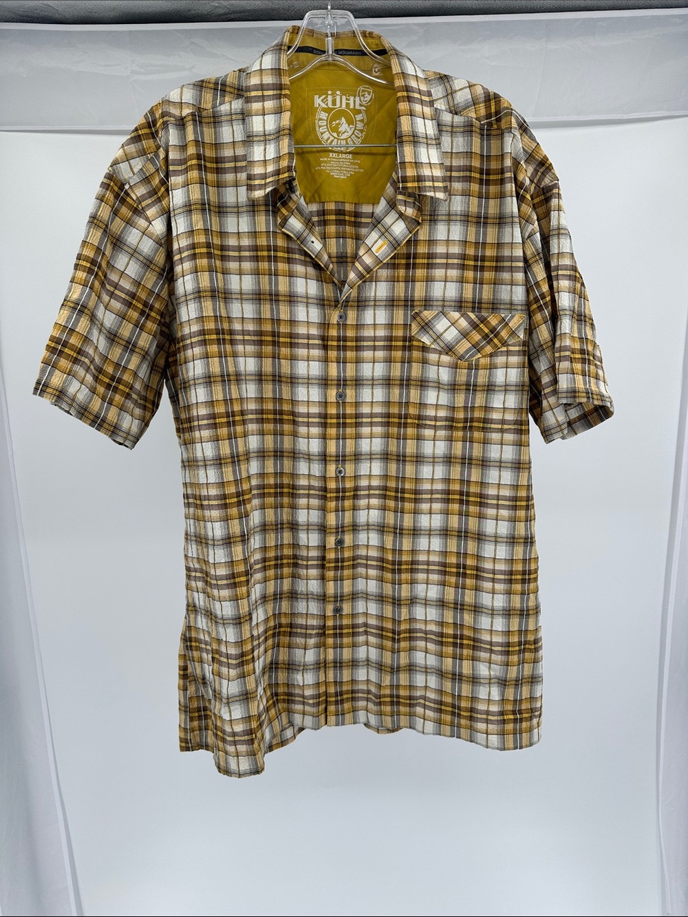 Kuhl Men's Short-Sleeve Plaid Button-Down Shirt - Mustard, White, Brown